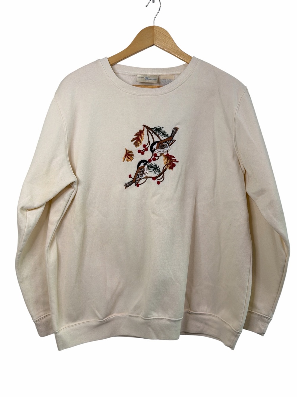 Penmans Embroidered Bird Sweatshirt Cream Cottagecore Crewneck XL